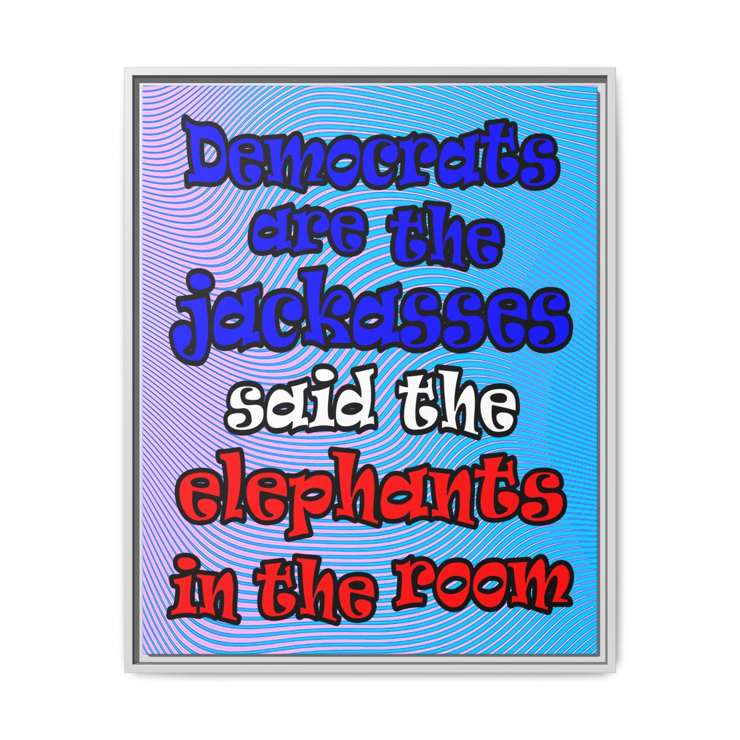 donkeys and elephants - framed canvas art (light blue-purple wave)