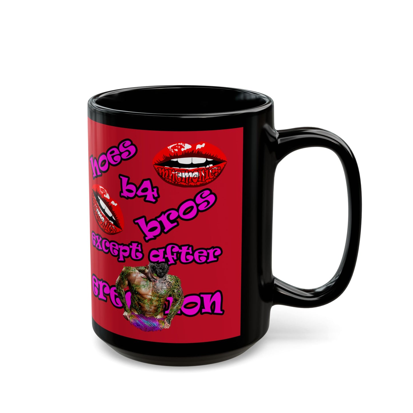 hoes b4 bros - Black Mug (dark red)