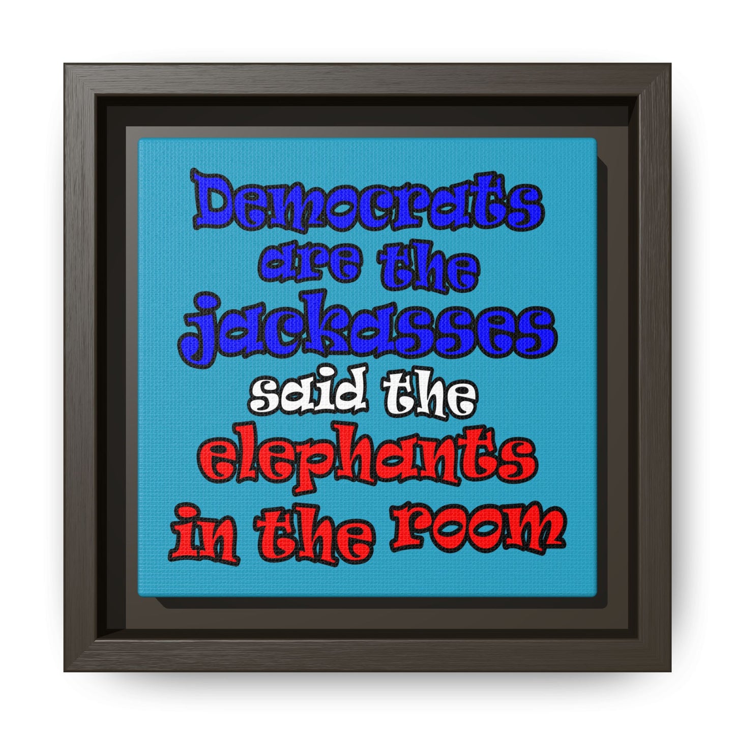 donkeys and elephants - framed canvas art (turquoise)