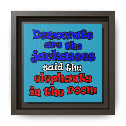 donkeys and elephants - framed canvas art (turquoise)