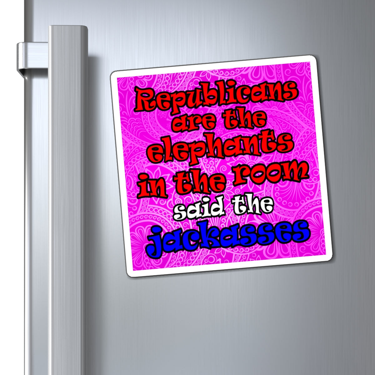 donkeys and elephants - Magnets - (pink swirl)
