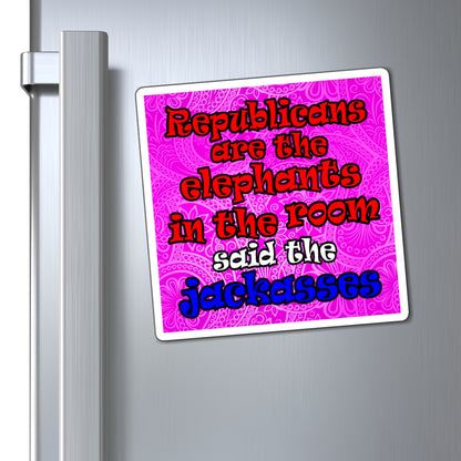 donkeys and elephants - Magnets - (pink swirl)