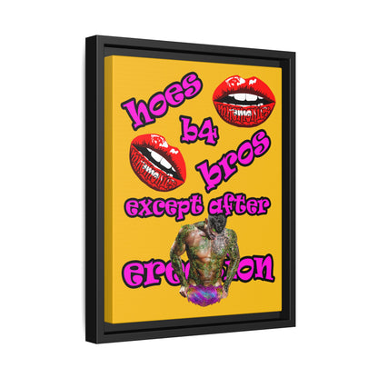 hoes b4 bros - framed canvas art (yellow)