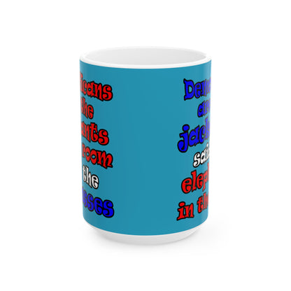 donkeys and elephants - White Mug (turquoise)