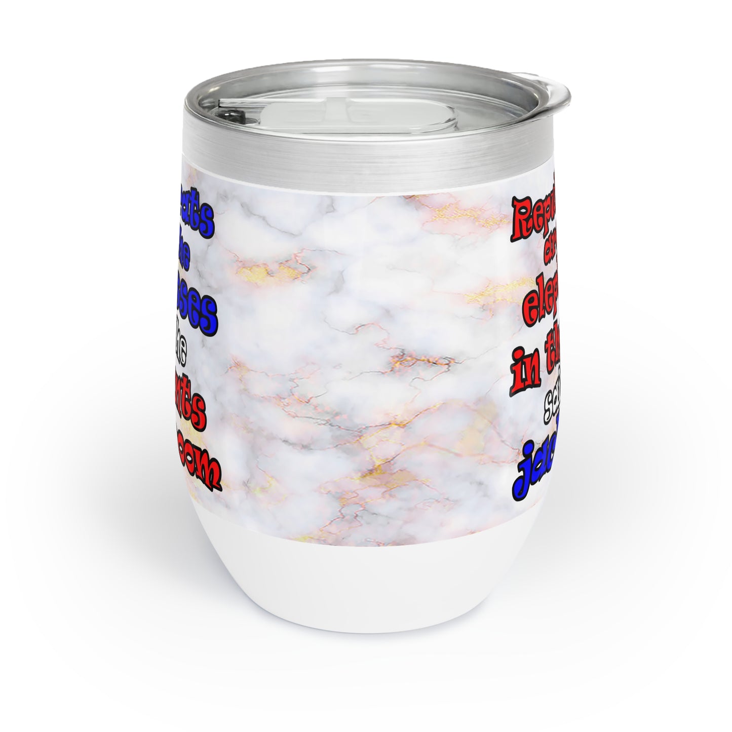 donkeys and elephants - Chill Wine Tumbler (white marble)