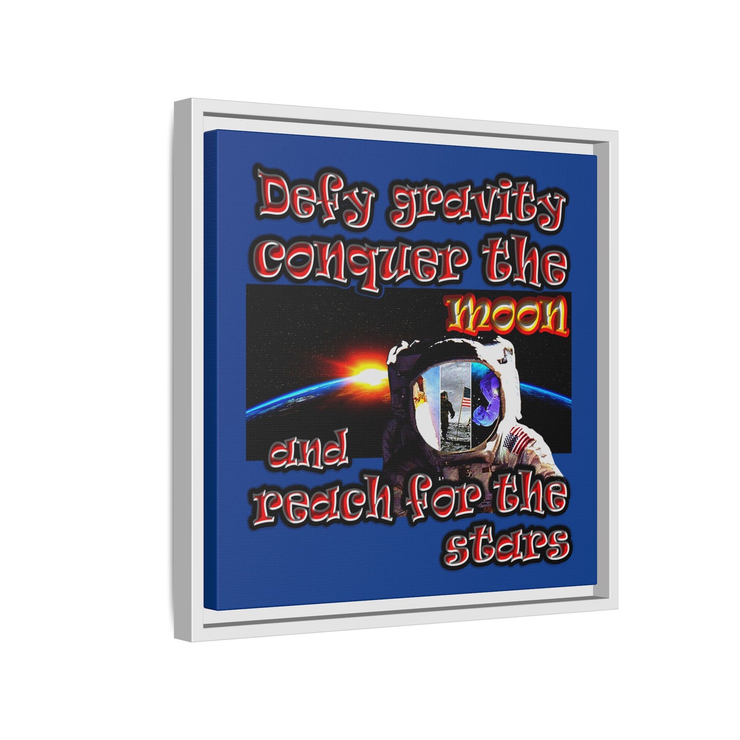defy conquer reach - framed canvas art (dark blue)