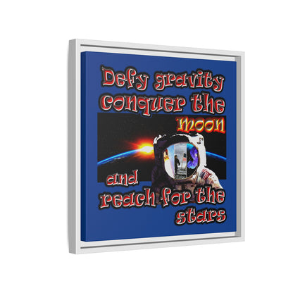 defy conquer reach - framed canvas art (dark blue)