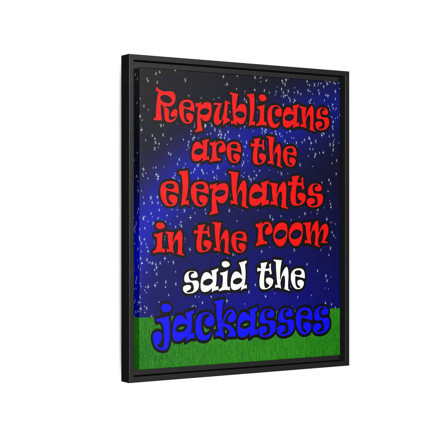 donkeys and elephants - framed canvas art ('snoops' background)