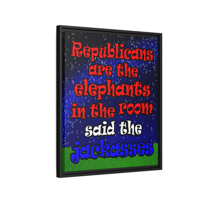 donkeys and elephants - framed canvas art ('snoops' background)