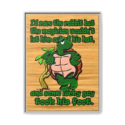 turtle race - framed canvas art (butterscotch wood finish)