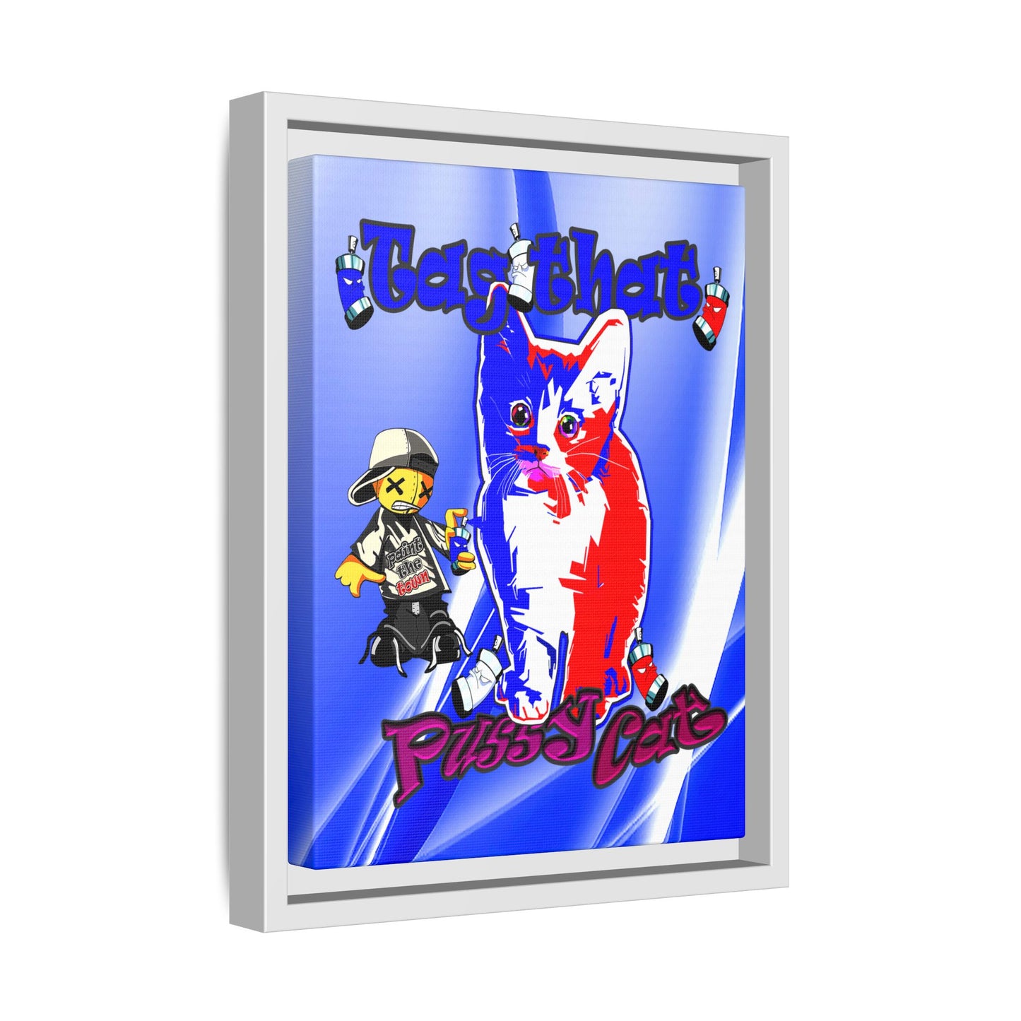 tag that - framed canvas art (blue-white wave)
