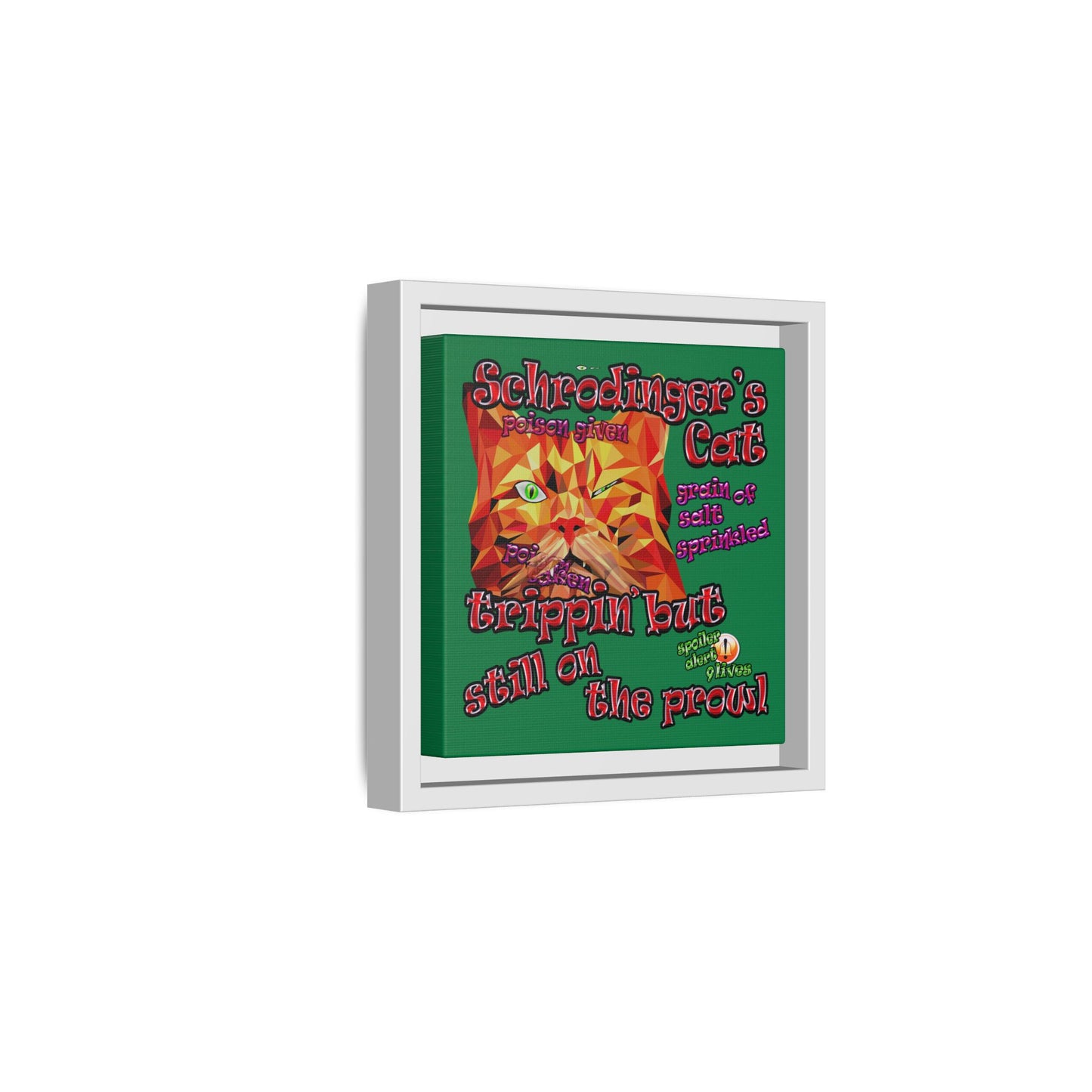 schrodinger's cat - framed canvas art (dark green)