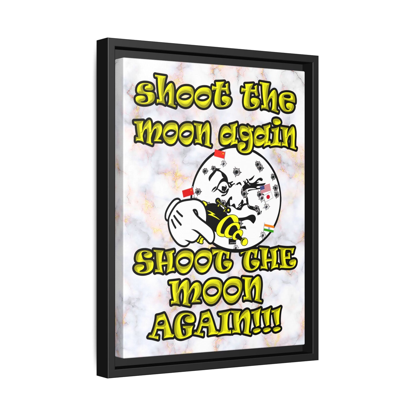 shoot the moon again - framed canvas art (white marble)