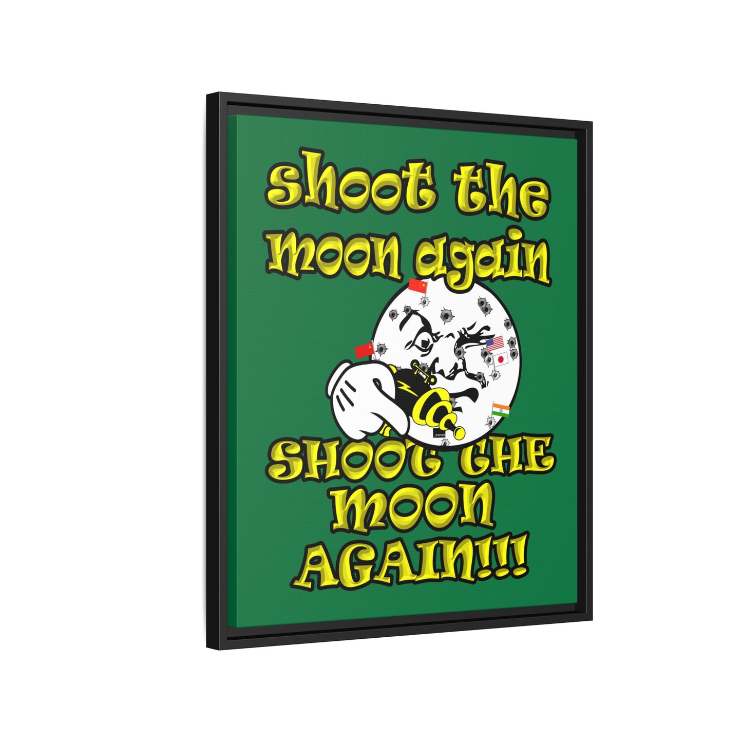 shoot the moon again - framed canvas art (dark green)