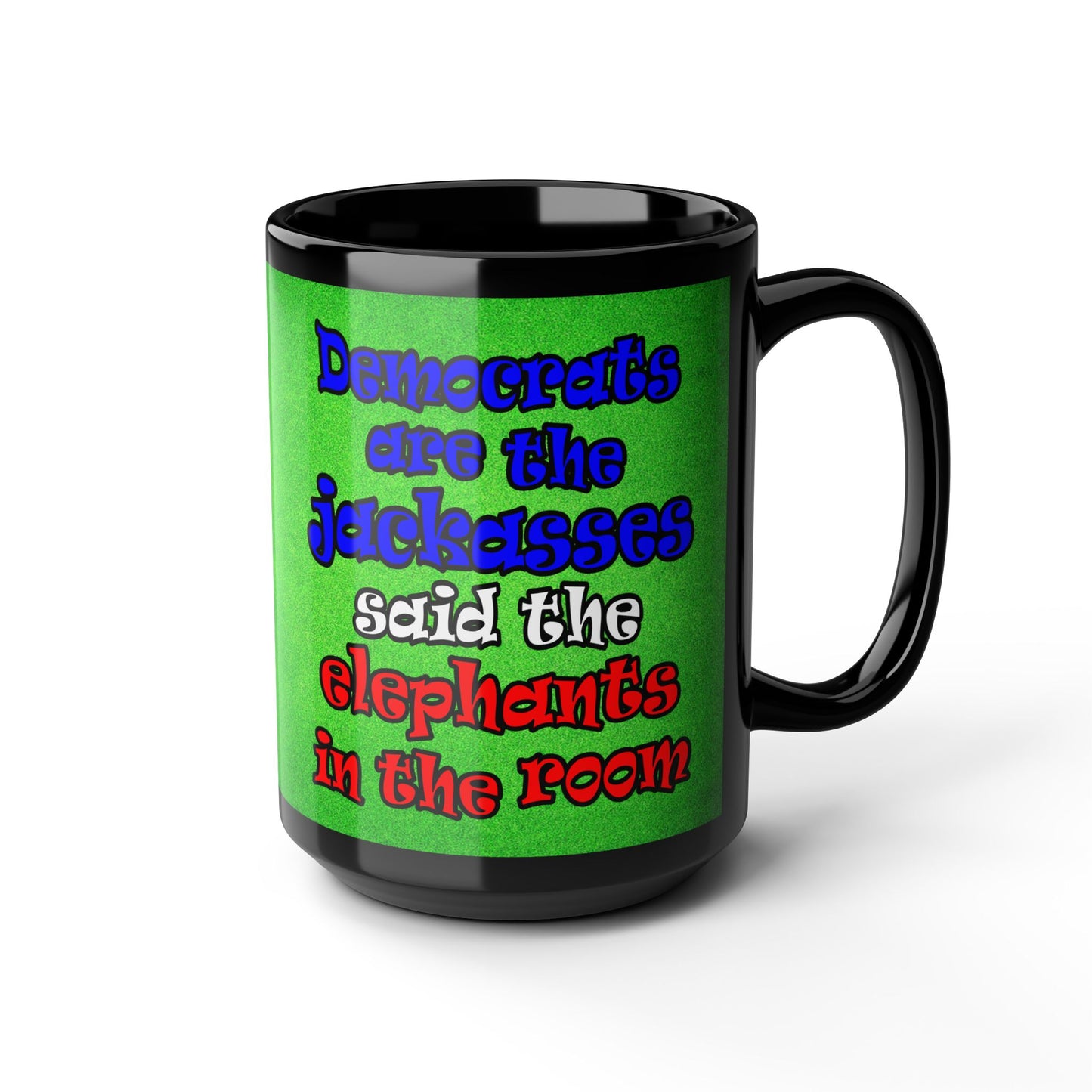donkeys and elephants - Black Mug (green turf)