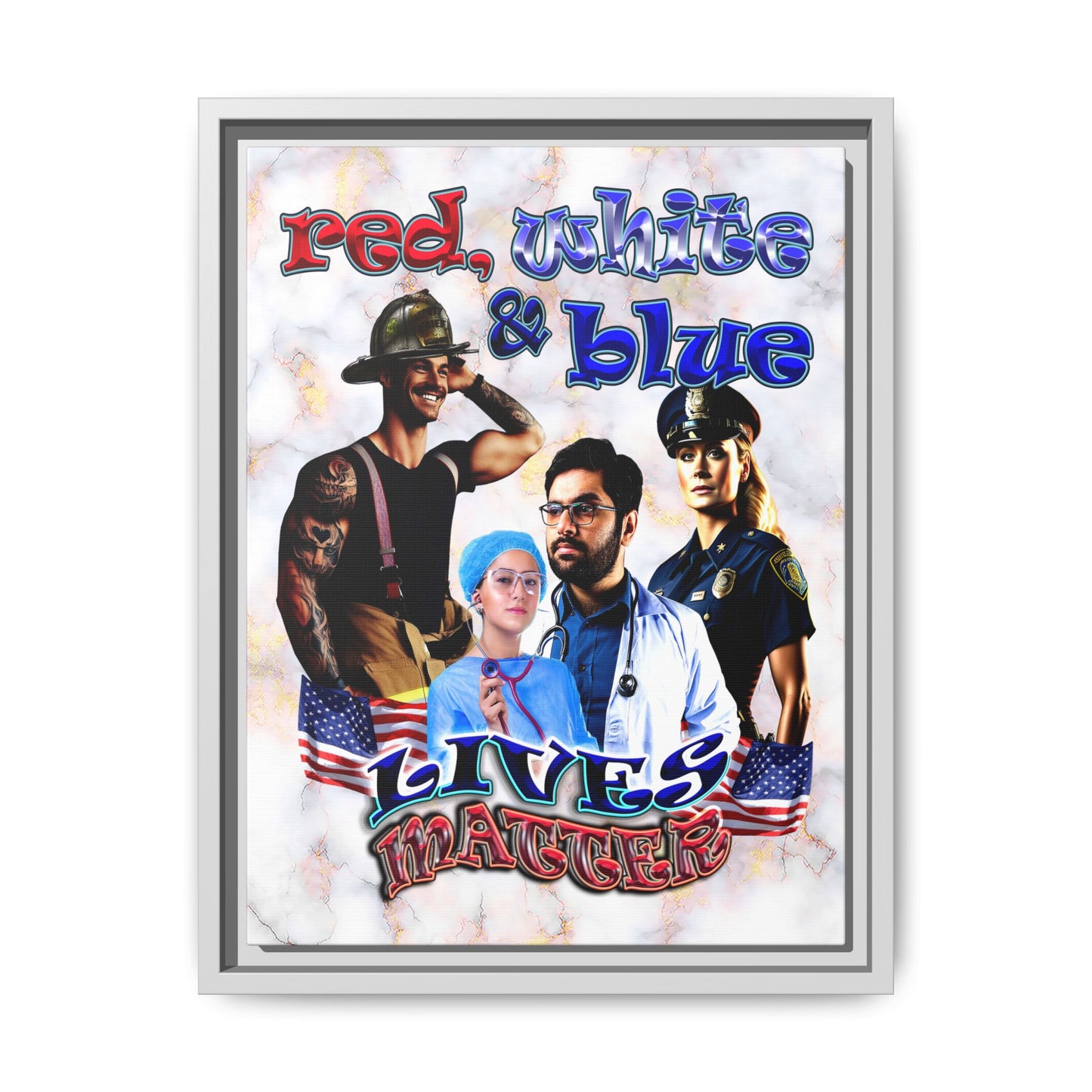 rw&b lives matter - framed canvas art (white marble)