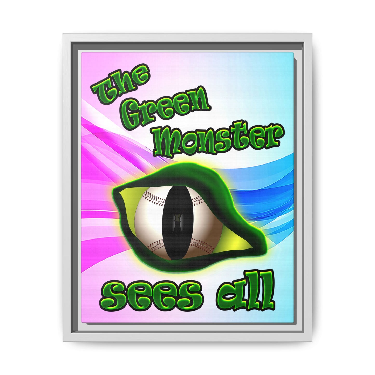 green monster - framed canvas art (light blue-pink wave)