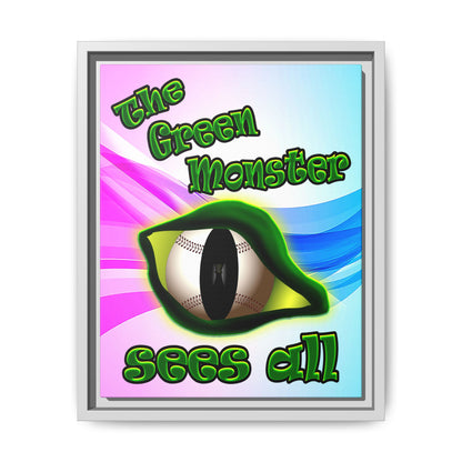 green monster - framed canvas art (light blue-pink wave)