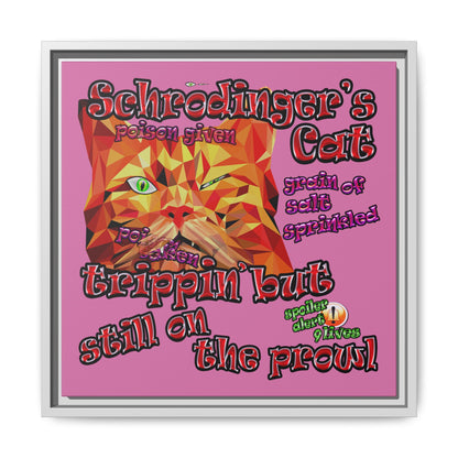 schrodinger's cat - framed canvas art (light pink)