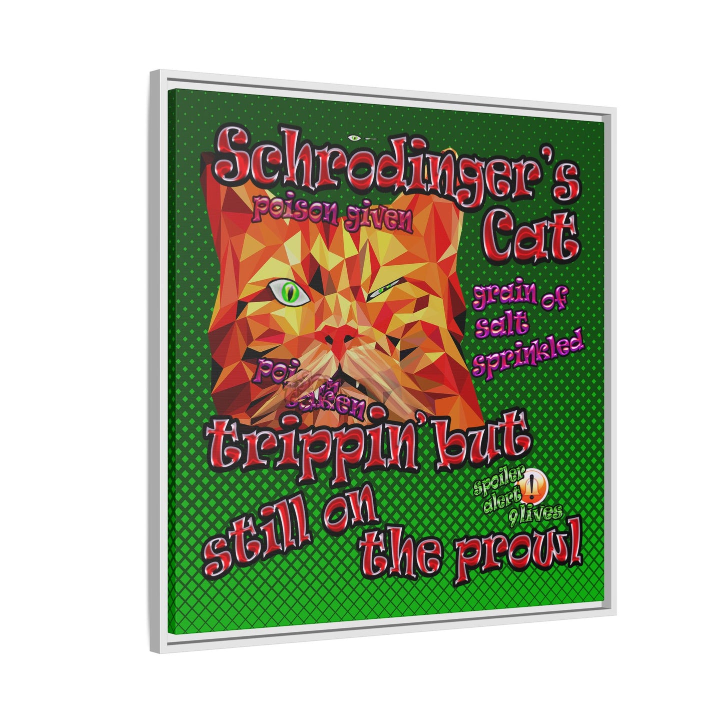schrodinger's cat - framed canvas art (logo green)