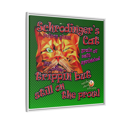 schrodinger's cat - framed canvas art (logo green)