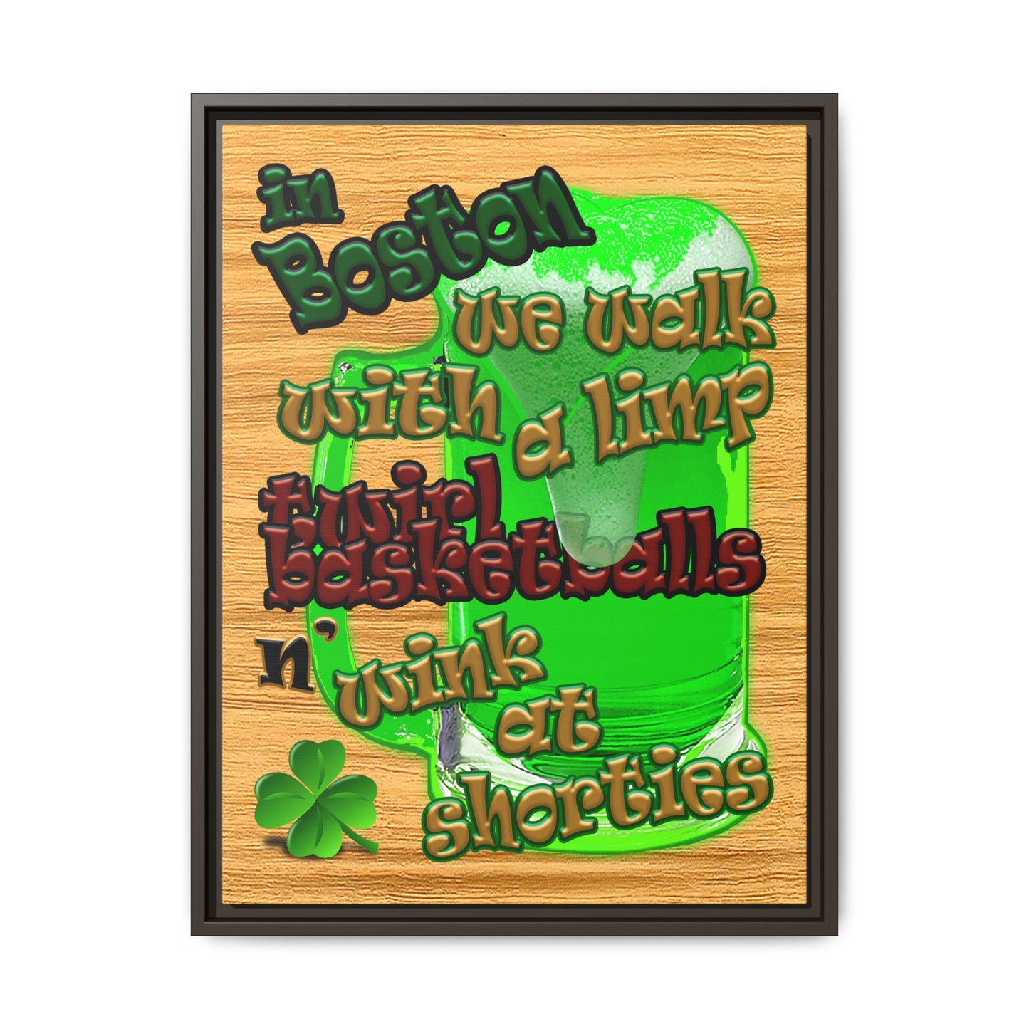 celtics logo - framed canvas art (butterscotch wood finish)