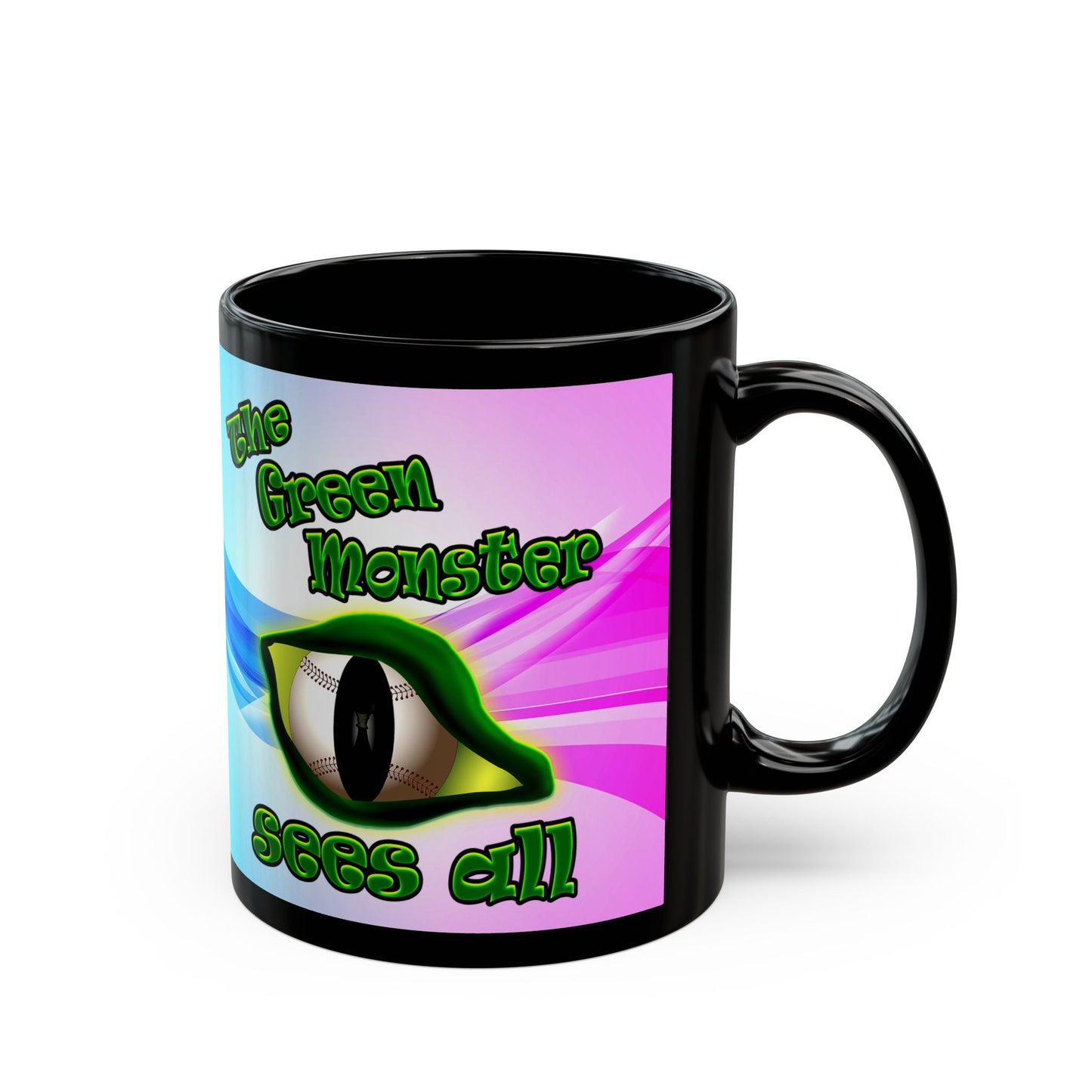 green monster - Black Mug (light blue-pink wave)