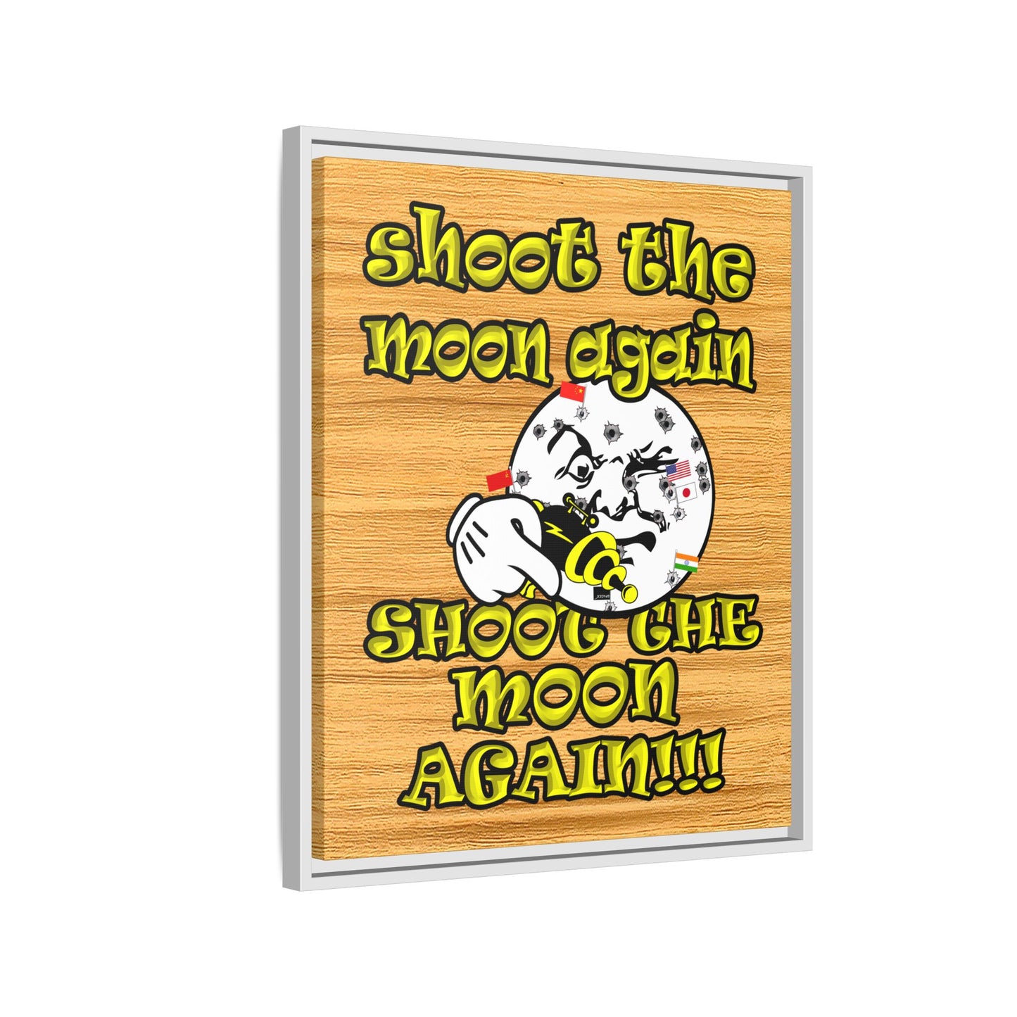shoot the moon again - framed canvas art (butterscotch wood finish)
