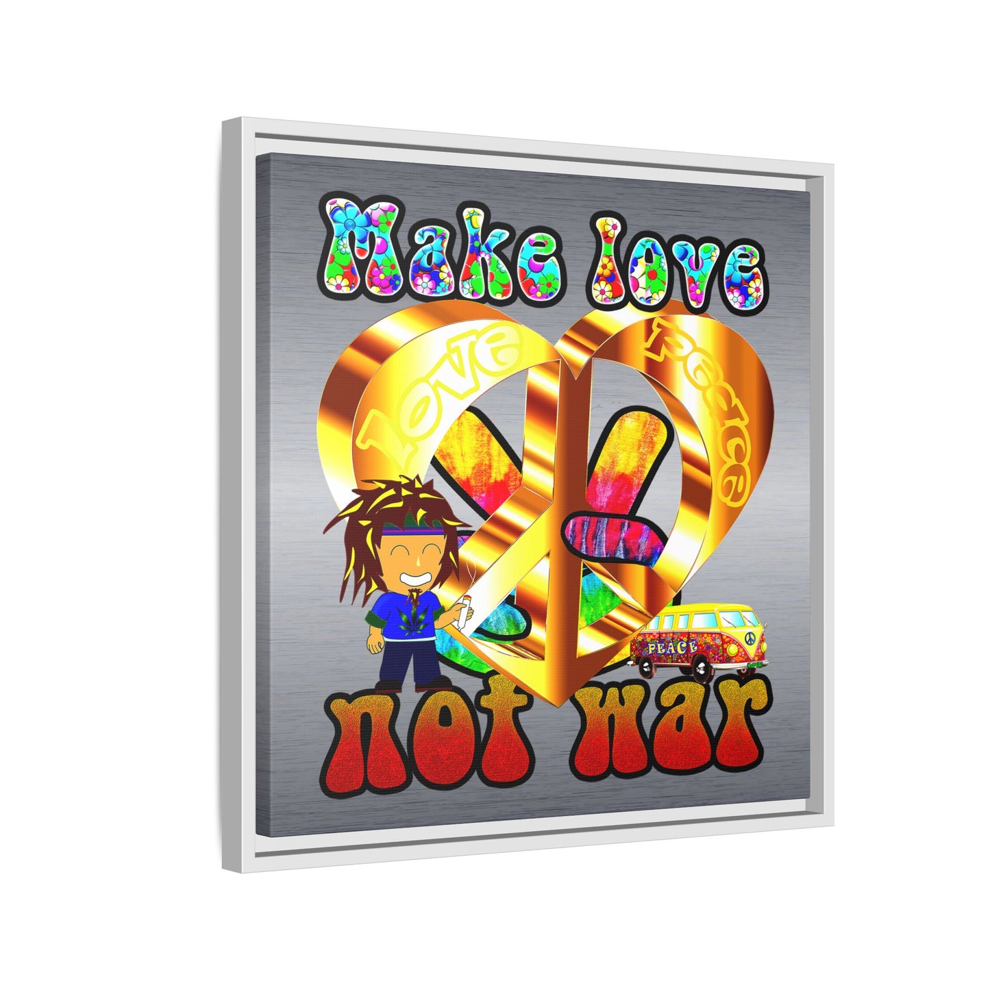 love peace - framed canvas art (brushed nickel)