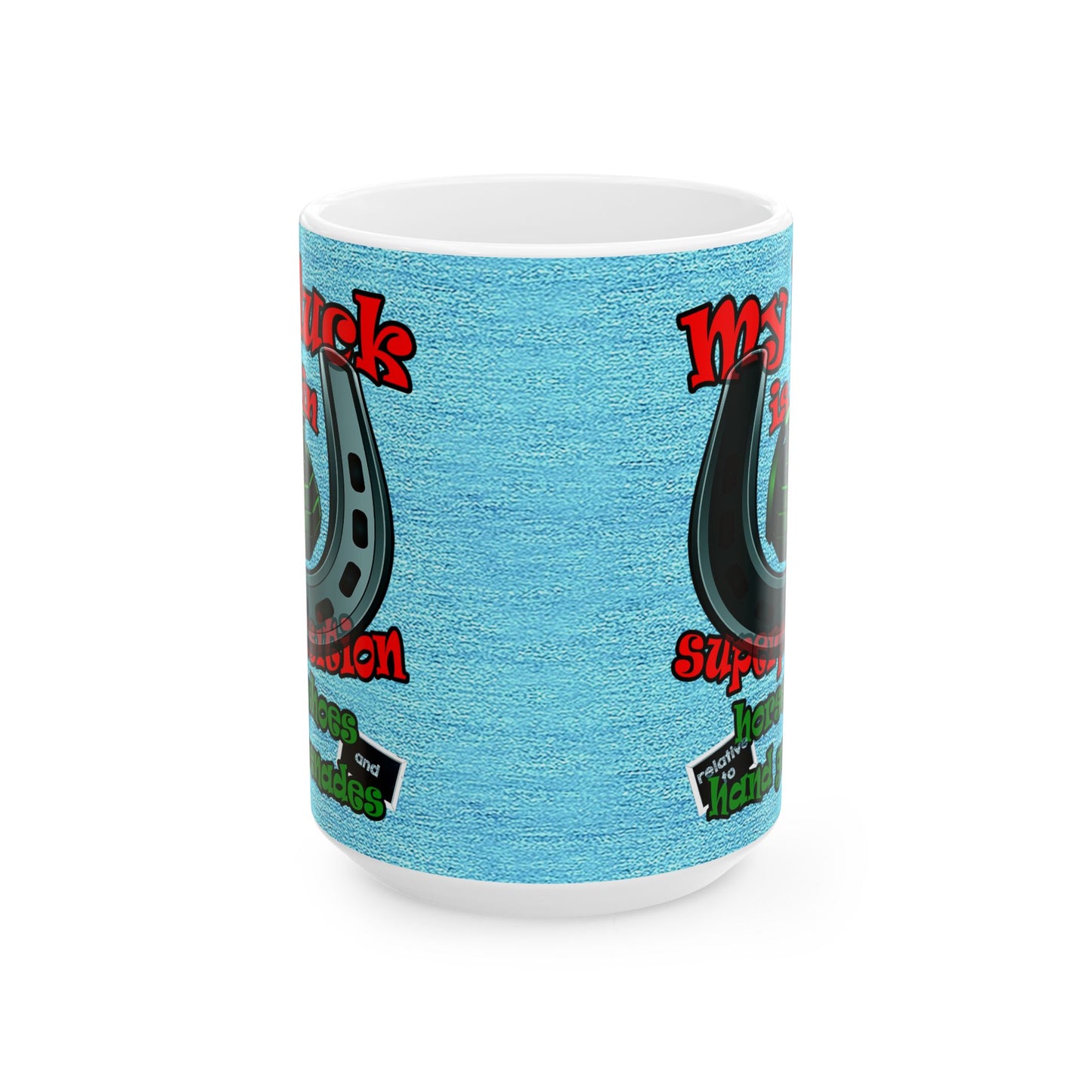 my luck - White Mug (faded dark blue)
