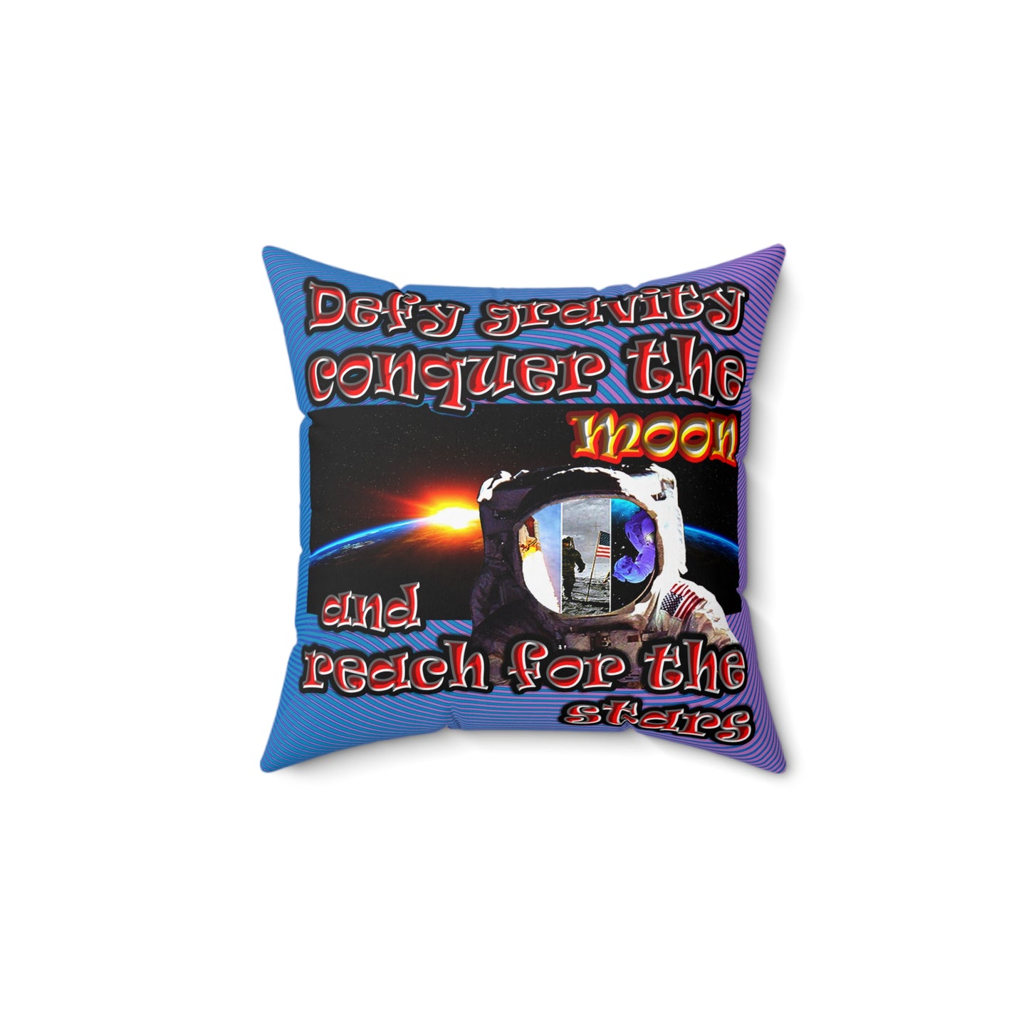 defy conquer reach - Spun Polyester Square Pillow - (light blue-purple wave)