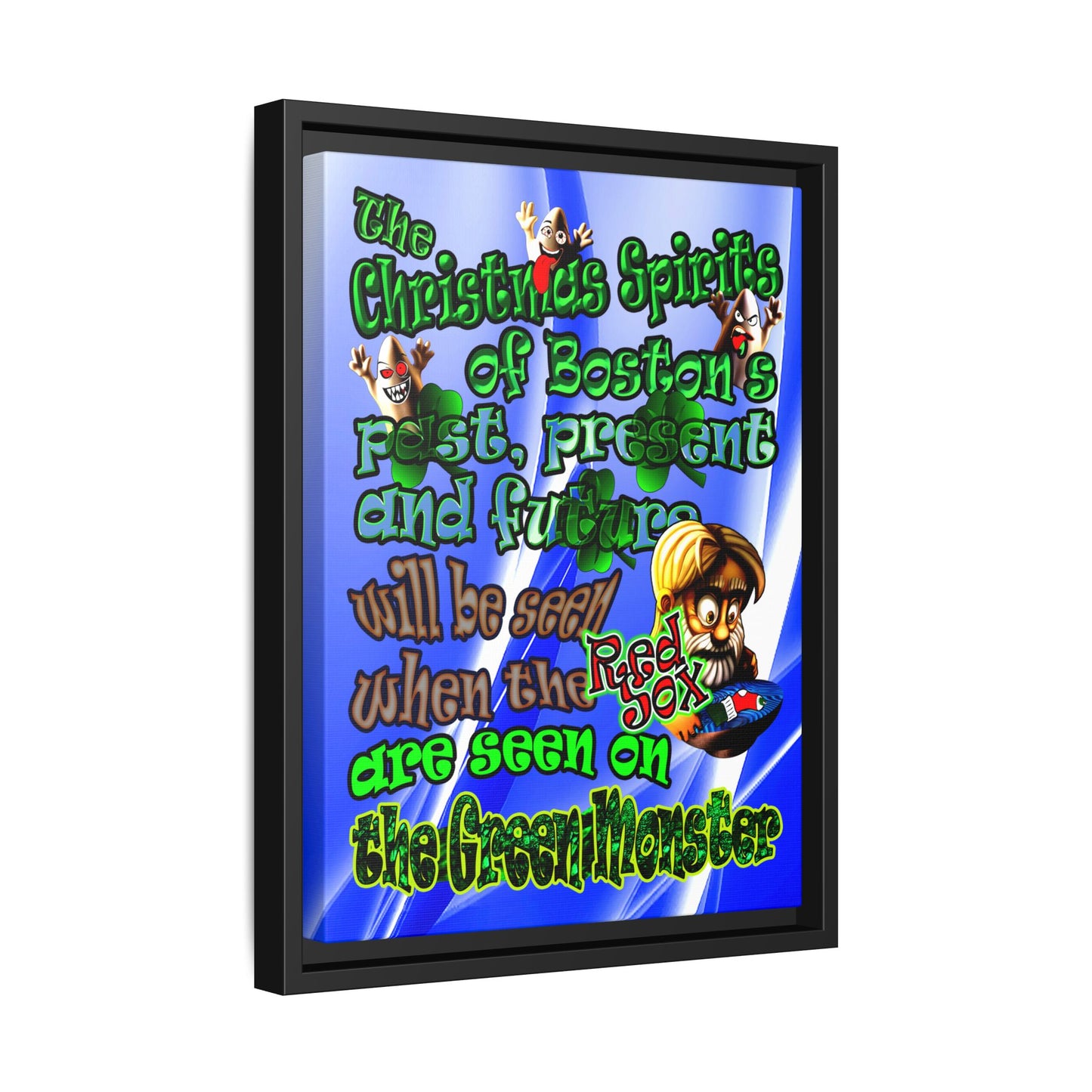 christmas spirits of boston - framed canvas art (blue-white wave)