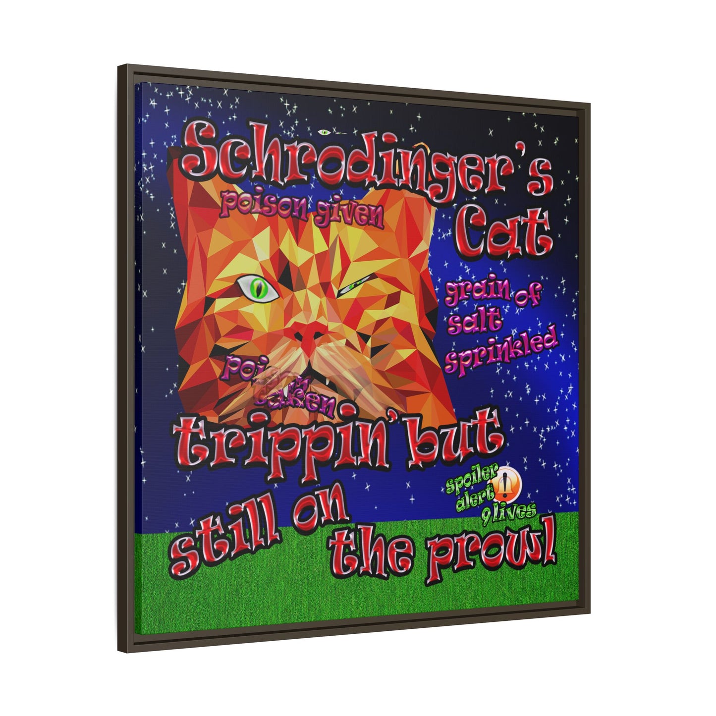 schrodinger's cat - framed canvas art ('snoops' background)
