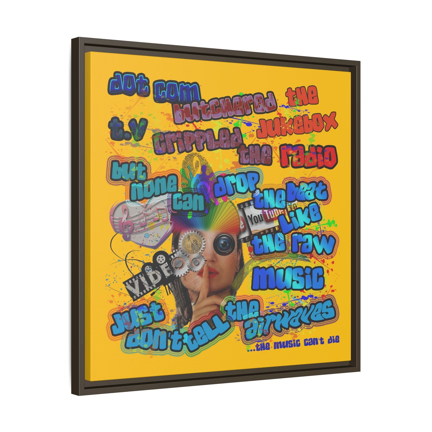 drop the beat - framed canvas art (yellow)
