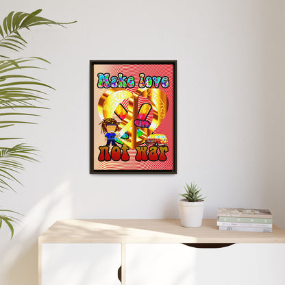 love peace - framed canvas art (yellow-orange wave)