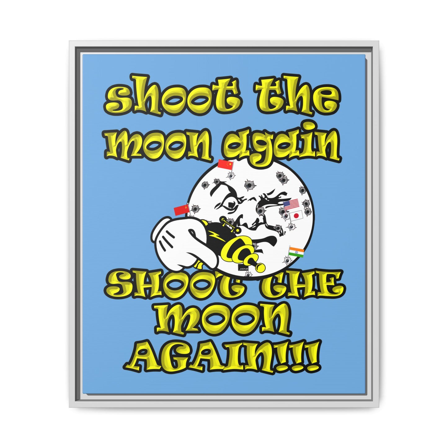 shoot the moon again - framed canvas art (light blue)