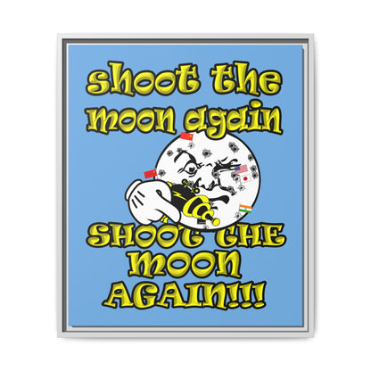 shoot the moon again - framed canvas art (light blue)