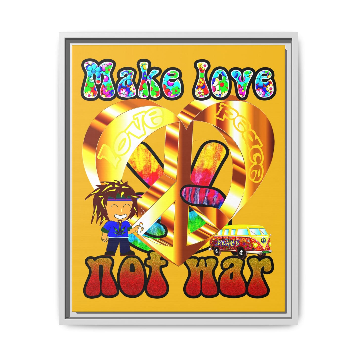 love peace - framed canvas art (yellow)