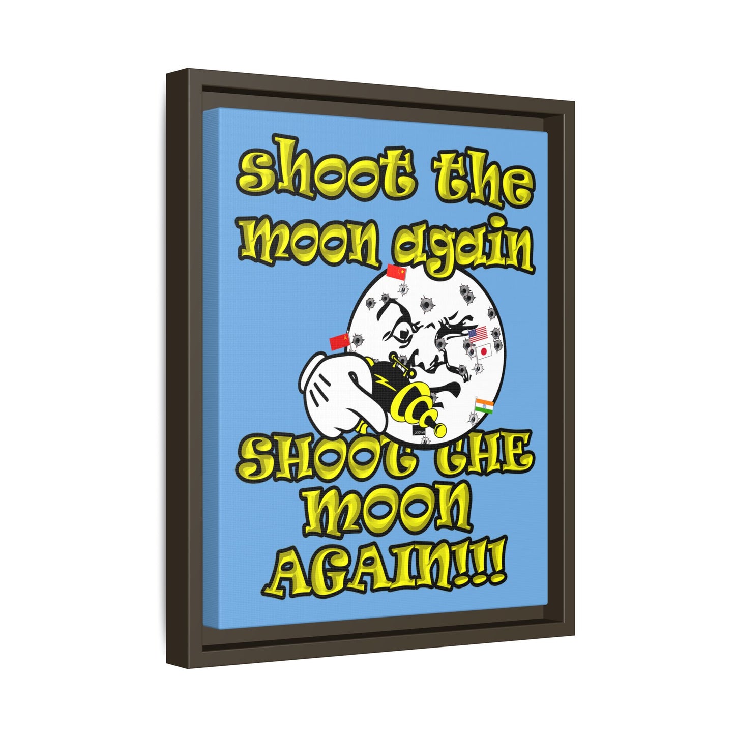 shoot the moon again - framed canvas art (light blue)