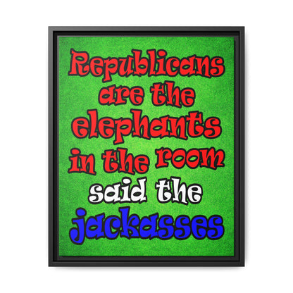 donkeys and elephants - framed canvas art (green turf)
