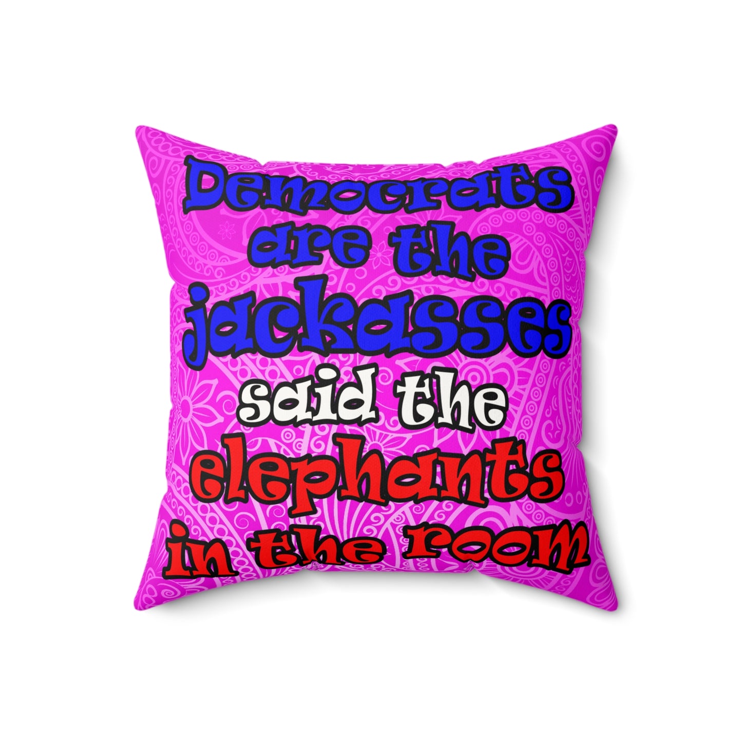 donkeys and elephants - Faux Suede Square Pillow - (pink swirl)