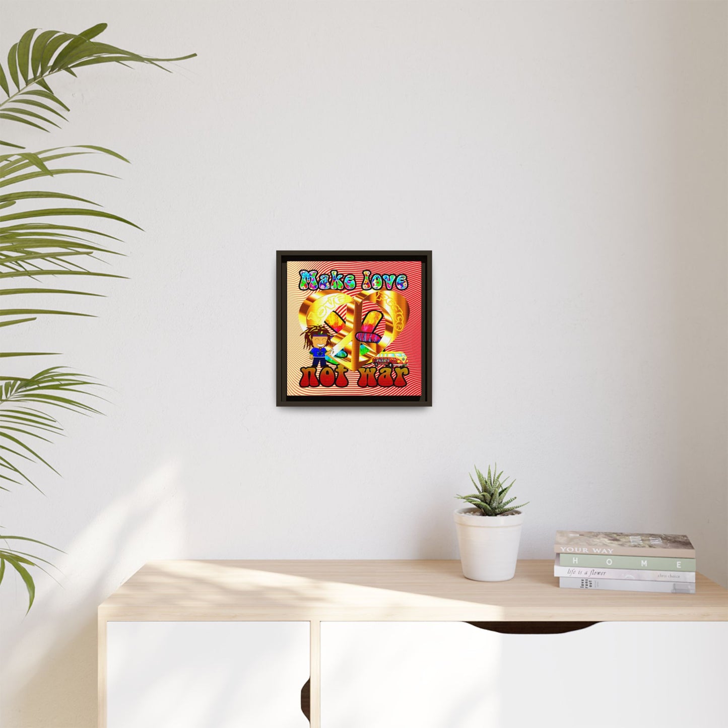 love peace - framed canvas art (yellow-orange wave)