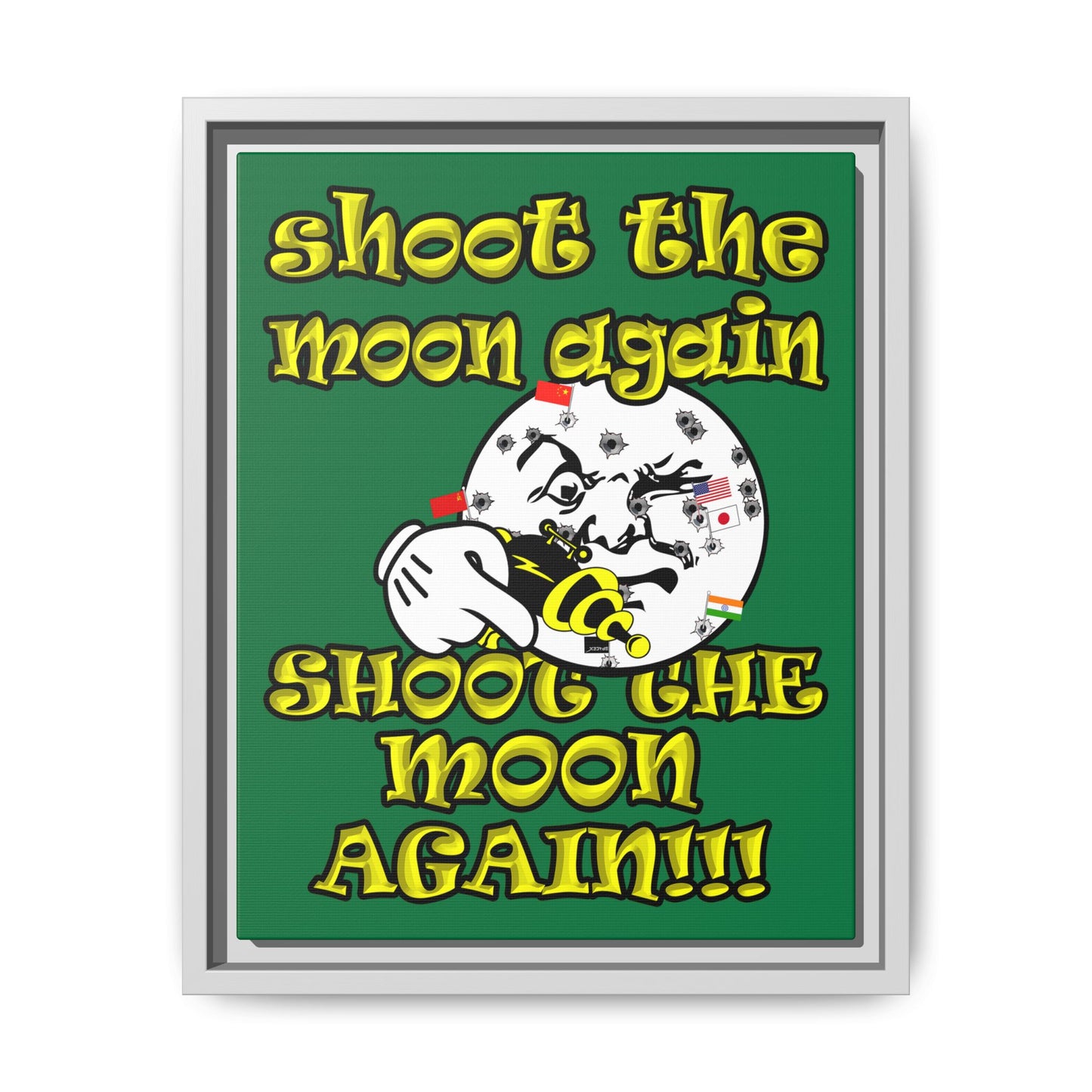 shoot the moon again - framed canvas art (dark green)