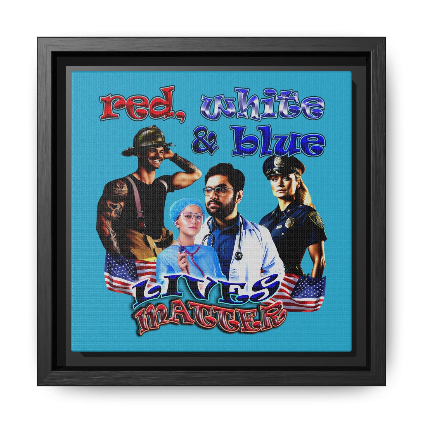 rw&b lives matter - framed canvas art (turquoise)