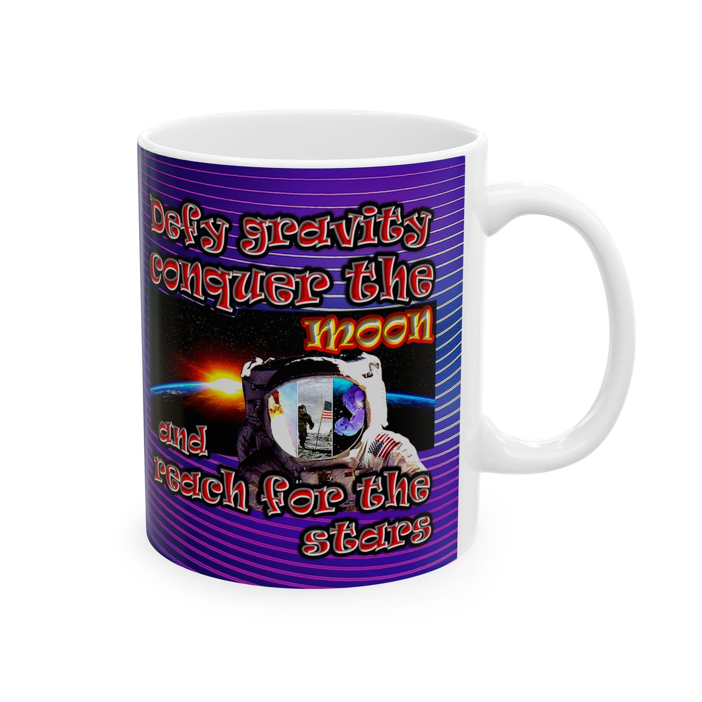 defy conquer reach - White Mug (purple wave)