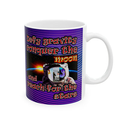 defy conquer reach - White Mug (purple wave)