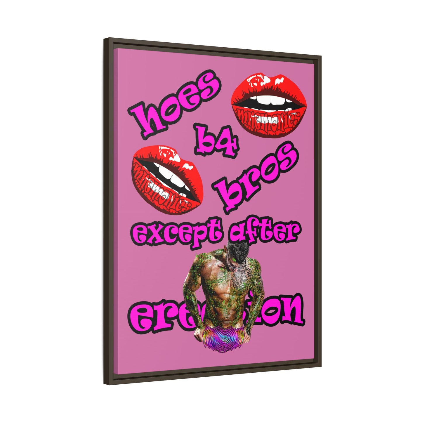 hoes b4 bros - framed canvas art (light pink)