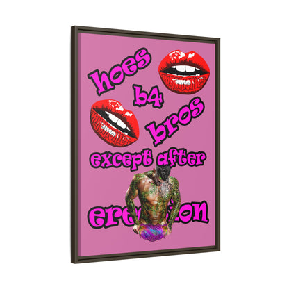 hoes b4 bros - framed canvas art (light pink)