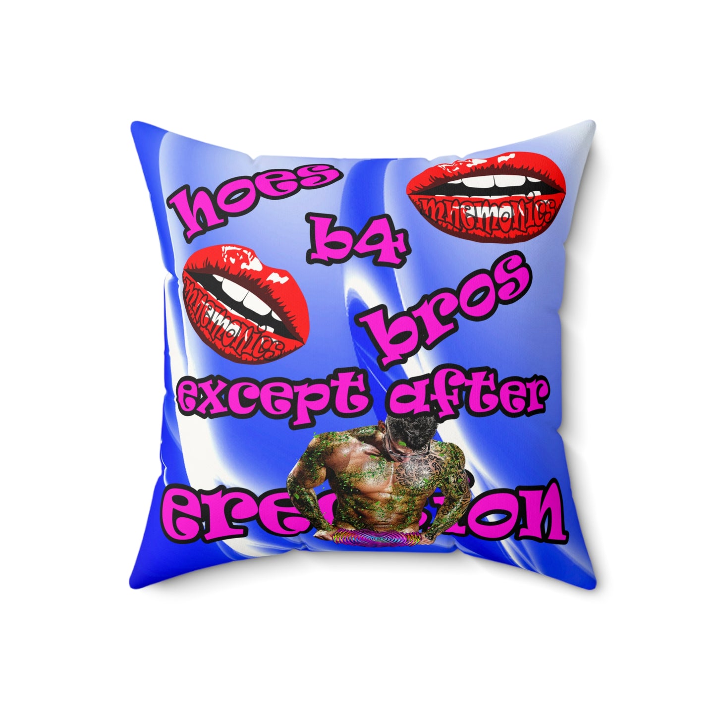 hoes b4 bros - Faux Suede Square Pillow - (blue-white wave)
