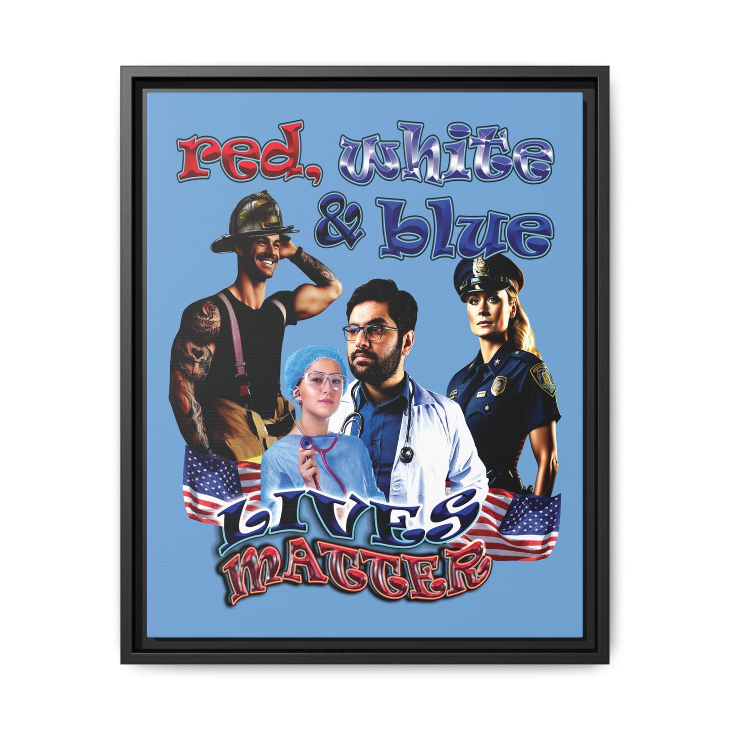 rw&b lives matter - framed canvas art (light blue)
